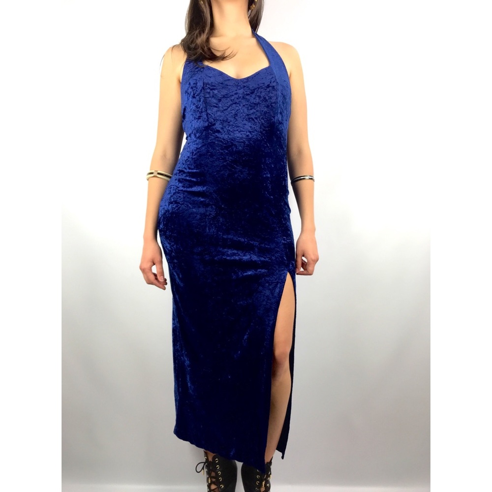 ❌SOLD❌ 1980s blue velvet dress ALL THAT JAZZ - Picture 2 of 8
